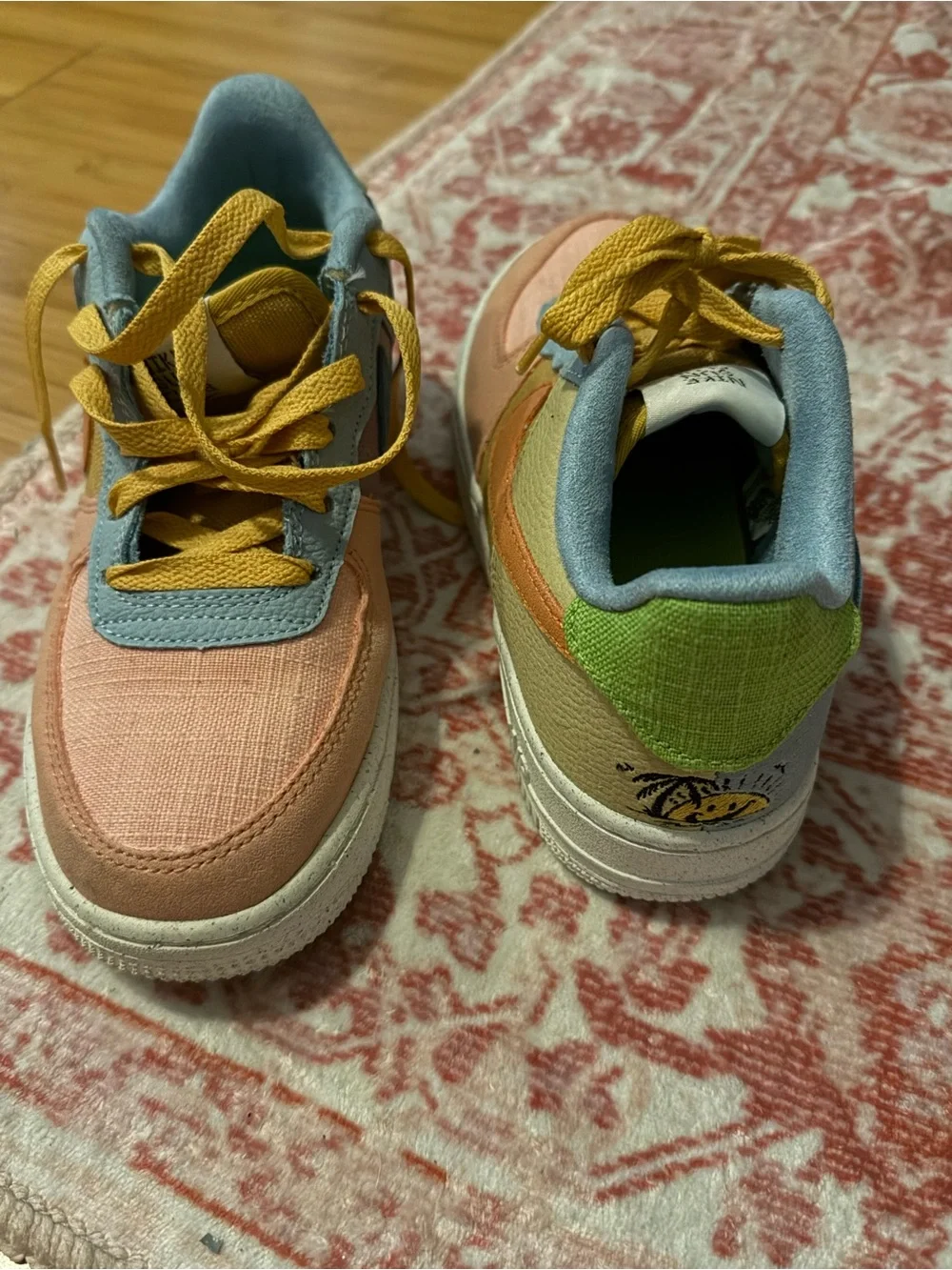 Nike Dunk Lows Sneakers with Sunny Palm Embroidery - Light pink, Blue & Lime